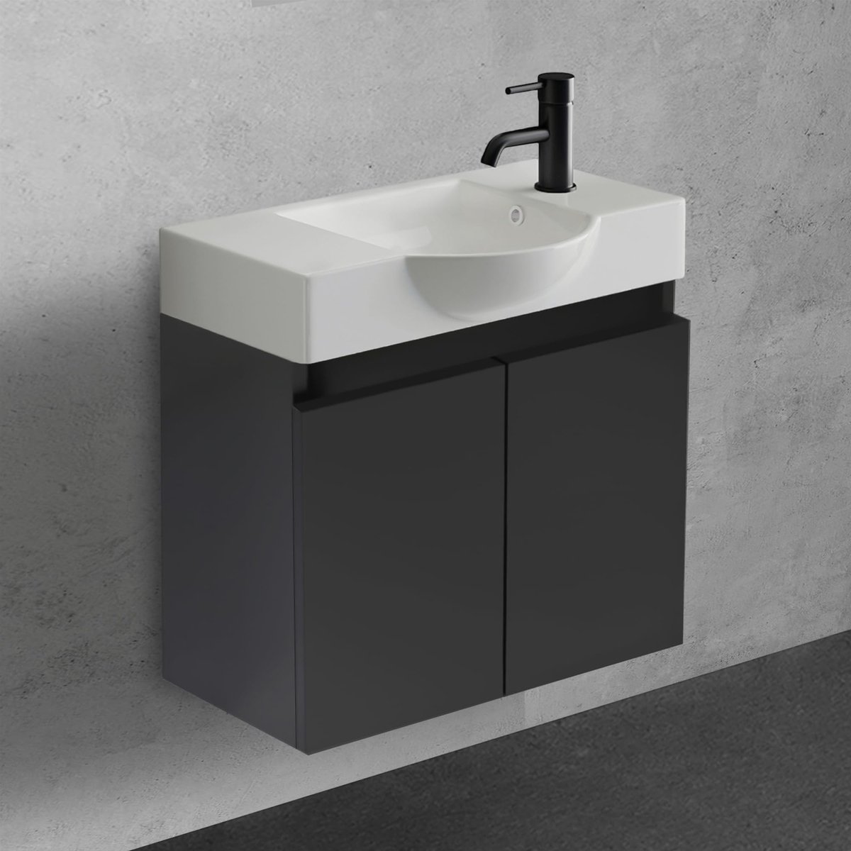 Dailygoods- Wastafel met onderkast 55 cm - Badkamermeubelset - Moderne set - Kleine wastafel - Gastentoilet - Hoogwaardig keramiek en MDF - Badkamermeubel