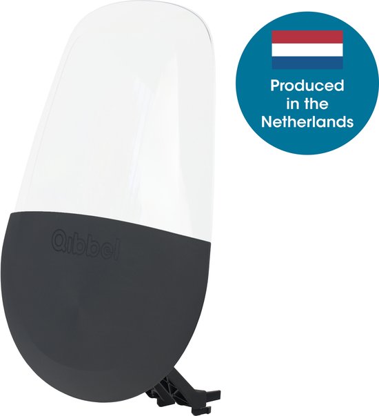 Transparant Qibbel windscherm met donkergrijze onderkant en Nederlands vlaggetje.