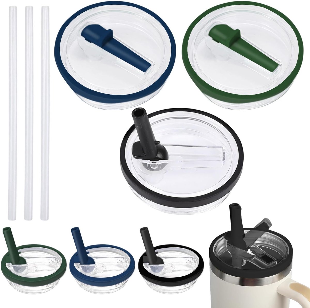 Dailygoods- Reservedeksel 3 stuks - Lekvrij - Herbruikbaar - Bekerdeksel - Flip-rietje - Spatwaterdicht - Geschikt voor 100 ml glazen