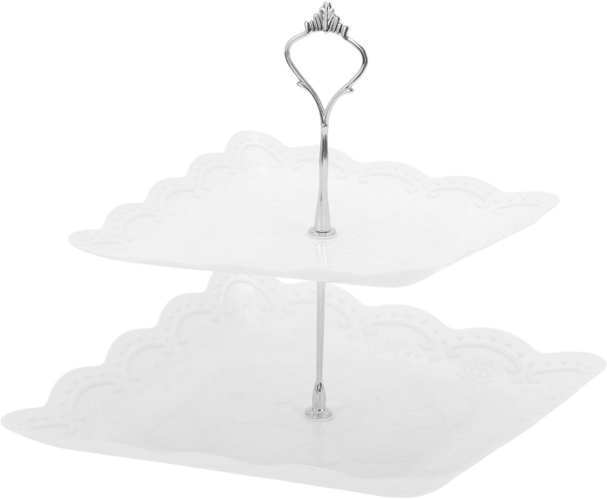 Dailygoods- Cupcake-standaard met 2 niveaus - Vierkante Toren - Ruimtebesparend Ontwerp - Eenvoudig te Monteren - Hoogwaardig Kunststof - Geschikt voor Bruiloften/Babyfeestjes - Tafelstandaard