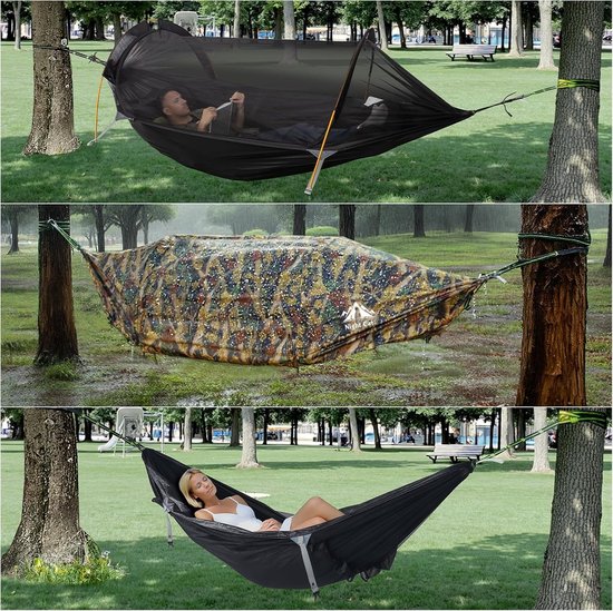 Night Cat Hangmat Tent met Muggennet Waterdichte Regenkap voor 1 Persoon Wandelen Kamperen in de Tuin Achtertuin Wilde Camouflage Pro van Night Cat — afbeelding 4