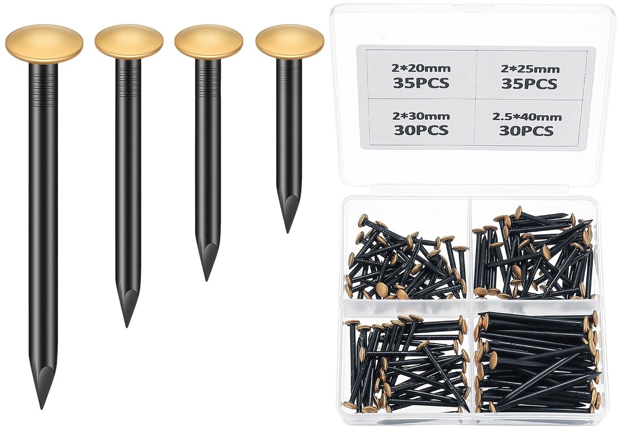Dailygoods- Spijkers Set van 130 Stuks - Stalen Spijkers voor Beton - Wandspijkers voor Schilderijen - Assortiment voor Baksteen/Gips/Hout - Schokbestendig - Duurzaam Materiaal