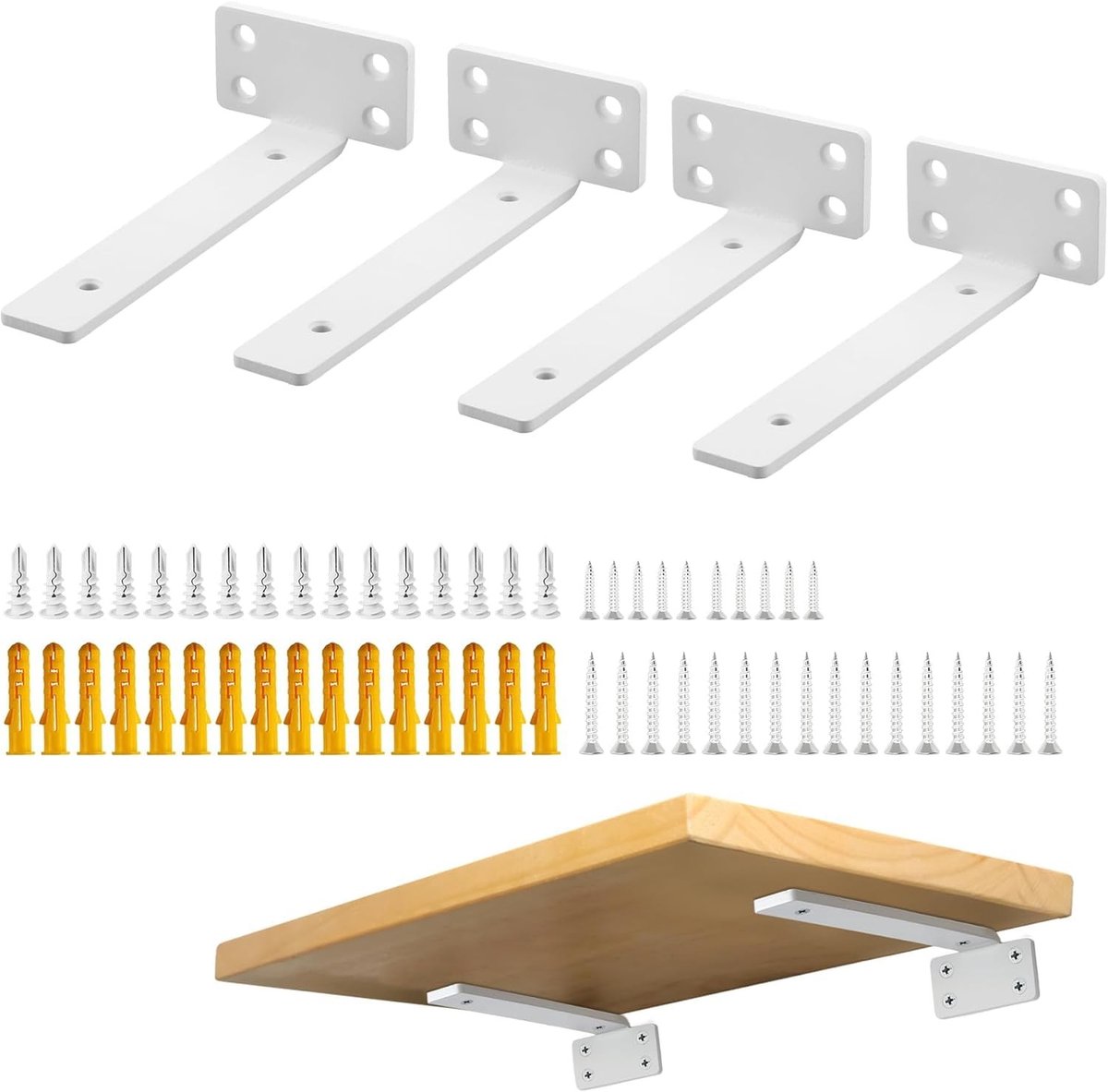 Dailygoods - Mooche 4 stuks plankhouders, zware belasting, 15 cm, metalen hoek, plankdrager, plankhoek met gebloed, 70 kg draagkracht, wit