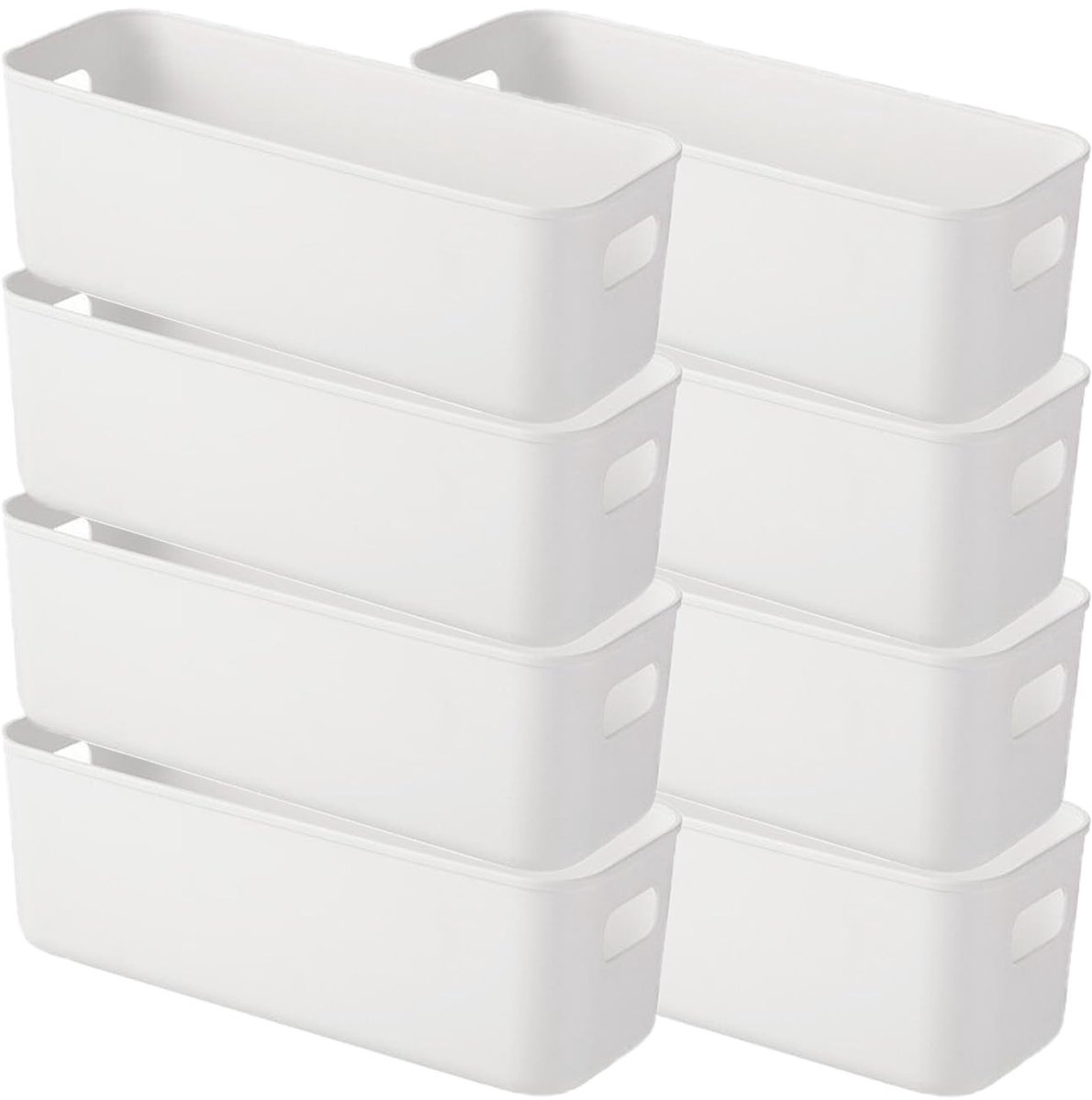 Dailygoods- Opbergmand Set van 8 - Badkamerorganizer - Opbergdozen - Keuken - Kantoor - 22 x 9 cm - Wit