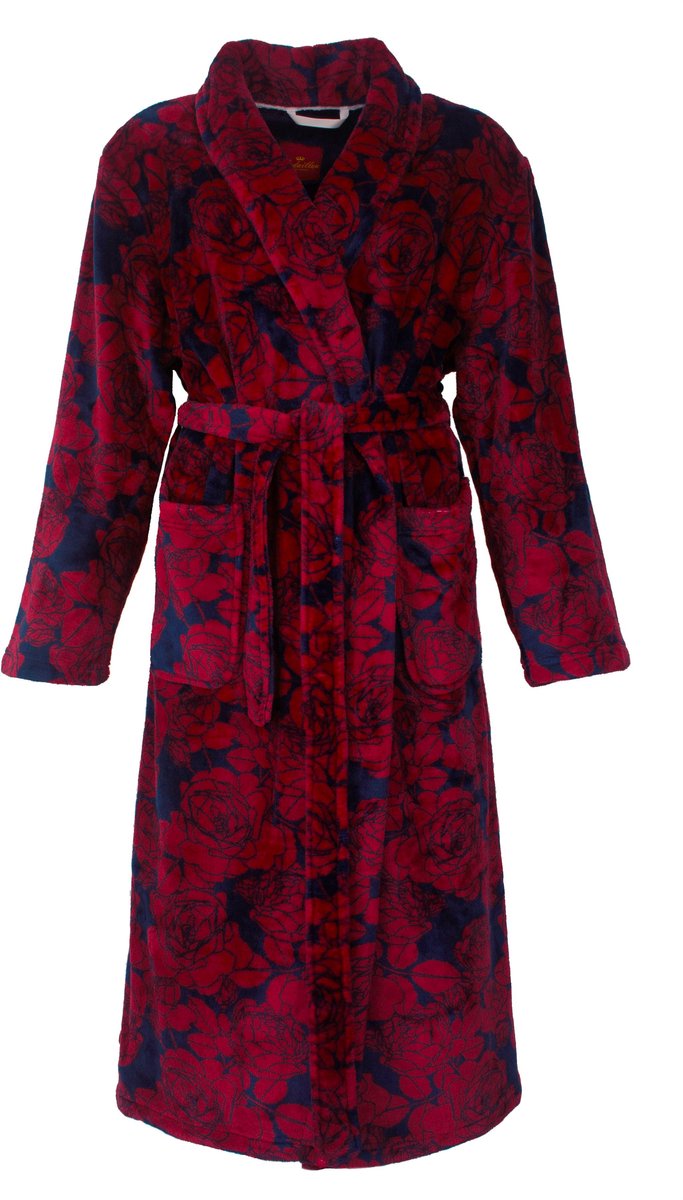 Medaillon Dames Badjas - Fleece - Blauw/Rood - Maat M
