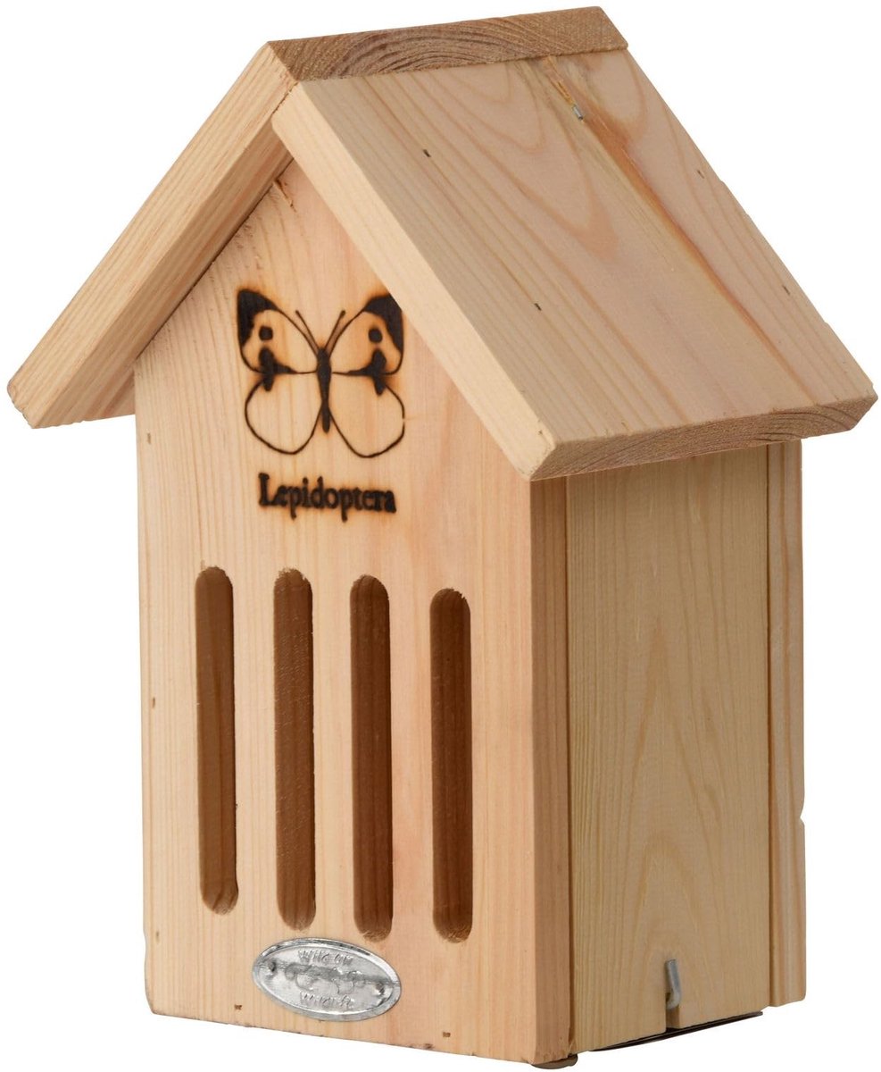 Dailygoods- Vlinderhuis Silhouet FSC 100% - Bruin - Schuilplaats voor vlinders - Eenvoudig te reinigen - Ideaal voor buiten - Moedig dieren in het wild aan - Insectenhotel
