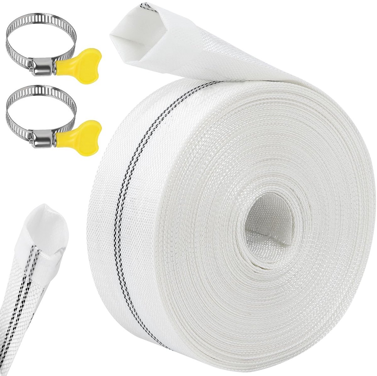 Dailygoods- Weefselslang 1 1/2 inch platte slang - Pompslang 38 mm - 10 m - 2 clips - Industriële slang - Tuinirrigatie - Robuuste geweven constructie