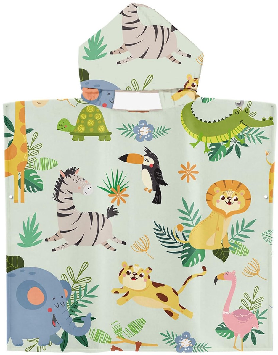 Dailygoods- Badhanddoek Absorberend - Babystrandhanddoek 60x60 cm - Microvezel - Cape met Capuchon - Schattige Zeedieren - Zacht en Comfortabel - Strandlaken