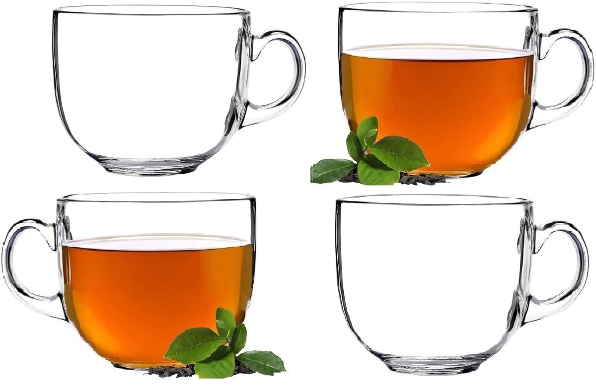 Dailygoods- Theeglazen 450 ml - Set van 4 - Enkelwandig Glas - Met Oor - Koffieglazen - Cappuccino Glazen - Hittebestendig