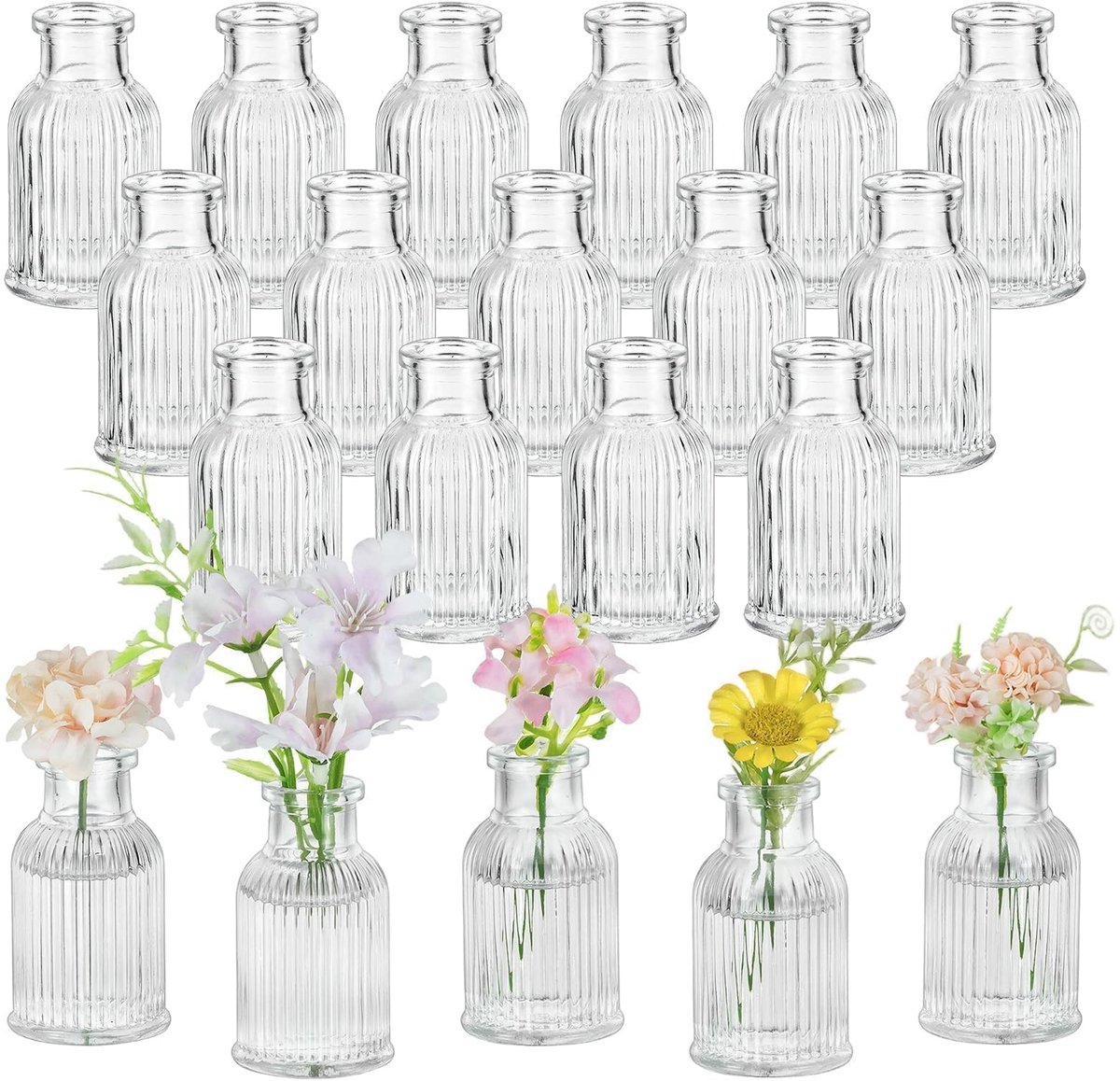 Dailygoods- Bloemenvaas Stijlvol Ontwerp - Kleine Vazen Set Van 20 - Decoratieve Vazen - Multifunctionele Bud Vazen - Perfect Voor Rozen - Ideaal Voor Bruiloft/Feest