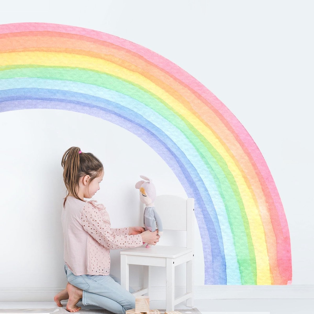 Dailygoods- Wandstickers Grote Regenboog - Muurstickers Peuter-/Speelkamer - Waterdicht - Verwijderbaar - Hoogwaardig Vinyl - Aquarel Ontwerp 56"x63 - Muursticker