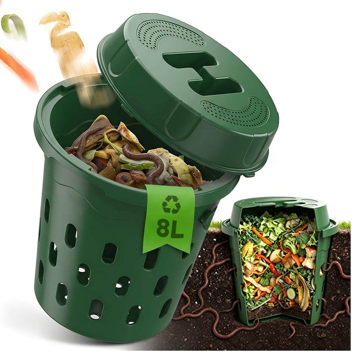 Dailygoods- Wormcomposteerder 10 Liter - Ondergrondse Compostbak - Ventilatiegaten - Robuuste Kunststof - Compact - Tuinbedden
