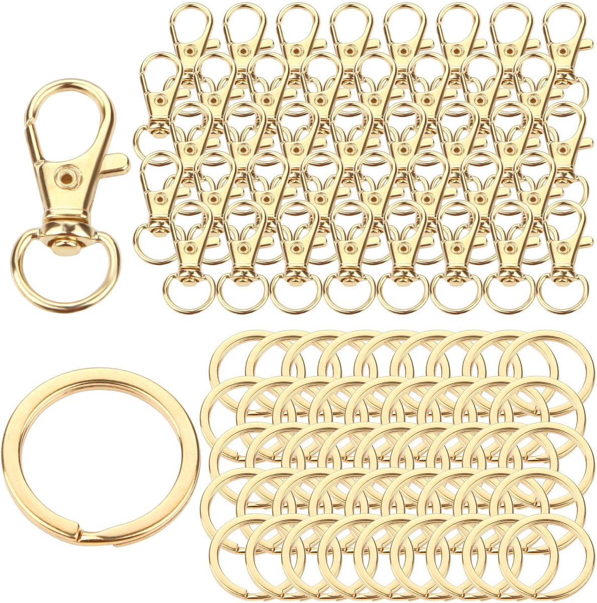 Dailygoods- Sleutelring roestvrij staal - Karabijnhaak - Sleutelhanger - 80 stuks - Lichtgewicht - Duurzaam materiaal