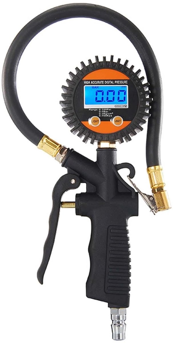 Bandenpomp Opzetstuk - Met Meter - Banden Controleren - Schokbestendige Meter - 0-100 Psi - Zwart