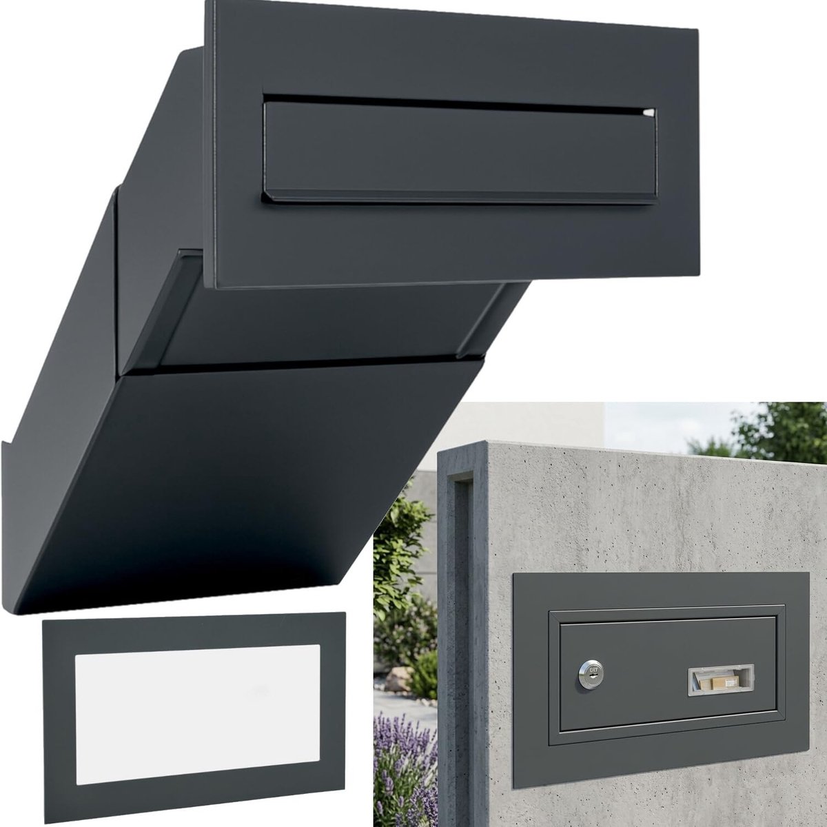 Dailygoods- Wanddoorworp XXL - Inbouwbrievenbus - Weerbestendig - Frame - Plaatstaal - Afmetingen 305 x 135 mm