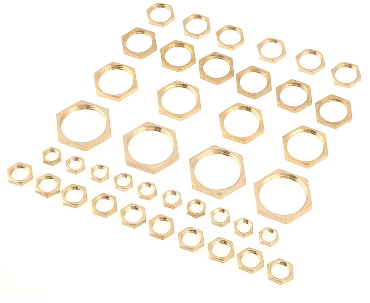Solidchoice- Borgmoeren Set 40 Stuks - Messing - G1/8/G1/4/G3/8/G1/2/G3/4/G1 - Zeskantmoeren - Dunne Moeren - Stevig en Duurzaam