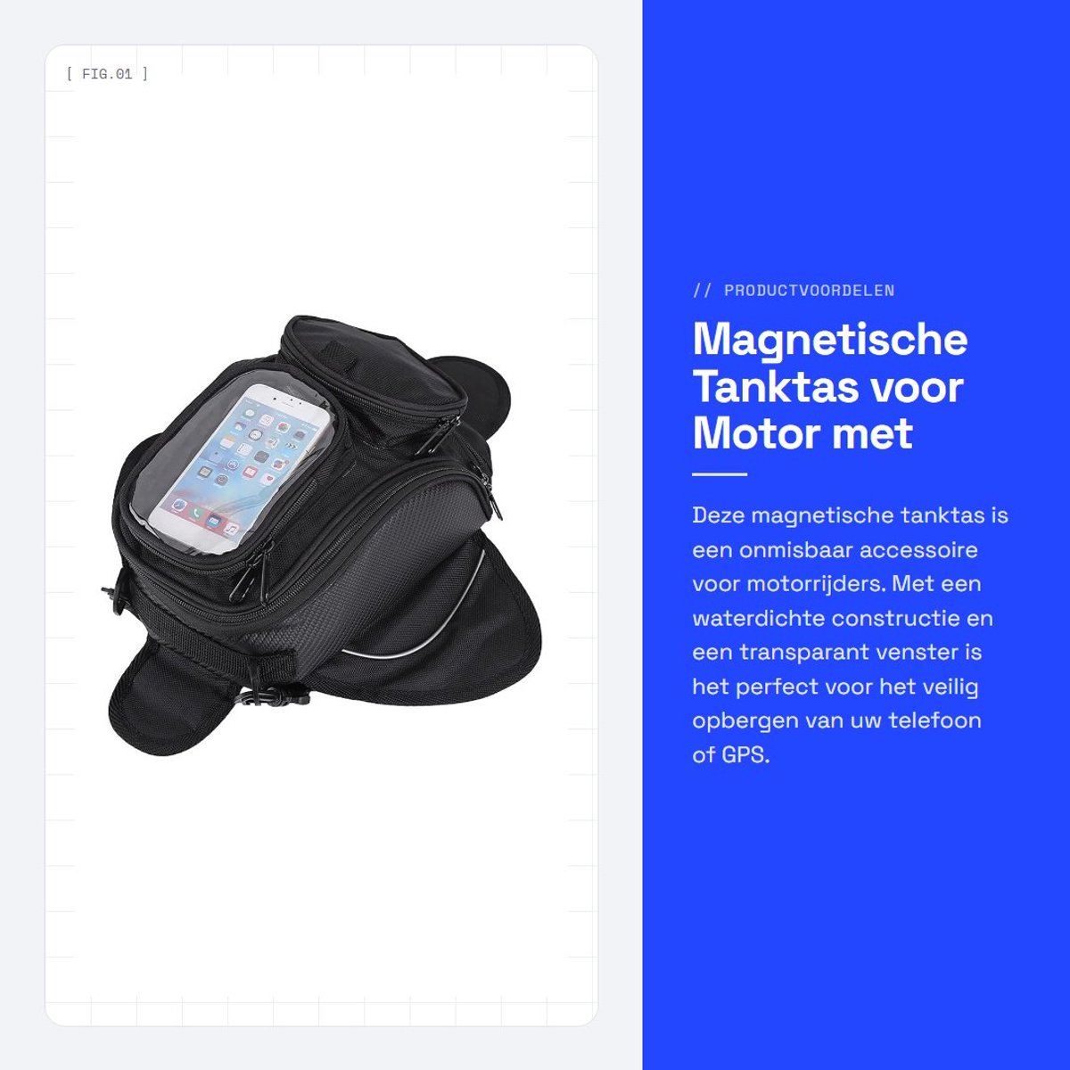 Solidchoice- Motorfietstas Waterdicht - Magnetische Tanktas - Heuptas - Duurzaam - 1680D Oxford - Transparant Venster voor GPS/Mobiele Telefoon