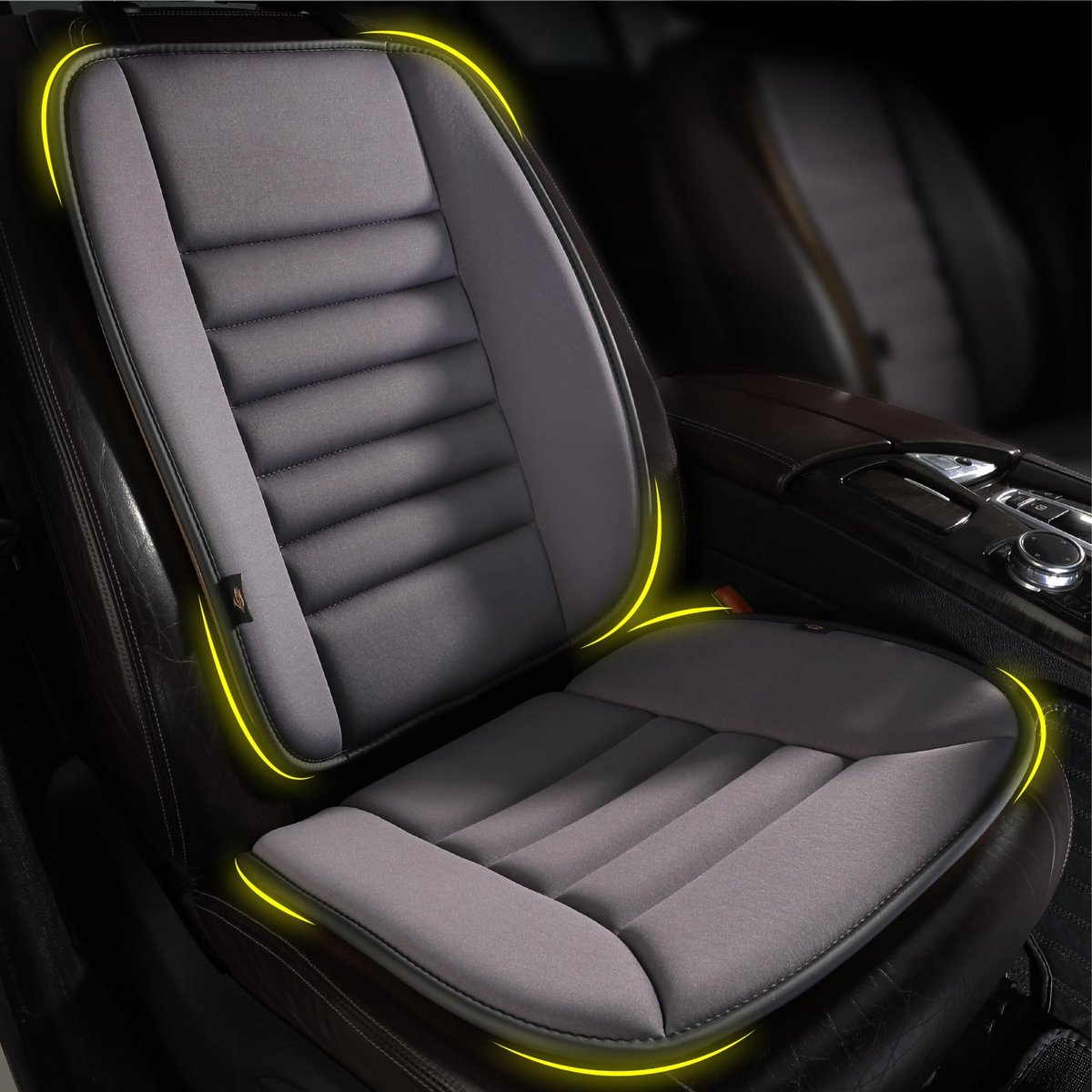 Solidchoice- Autozitkussen met rugsteunkussen - Ergonomisch traagschuim - Antislip onderkant - Ademend materiaal - 51x48x3 cm - Comfort voor lang zitten - Zitkussen