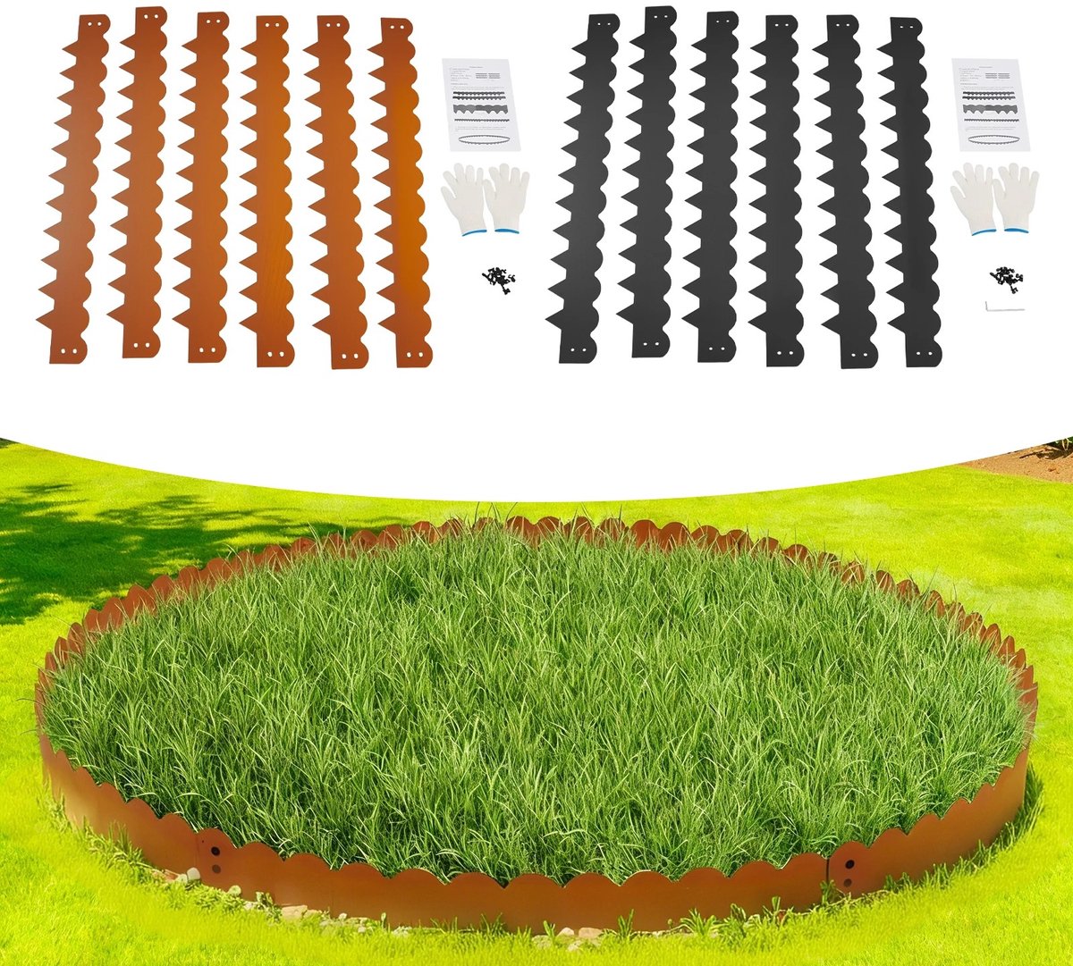 Solidchoice - Dailygoods 6 STUKS 102x15cm Flexibele Bruin/Zwarte Metalen Tuinrand, Landschapsrand, Gazonrand, Gazonafscherming
