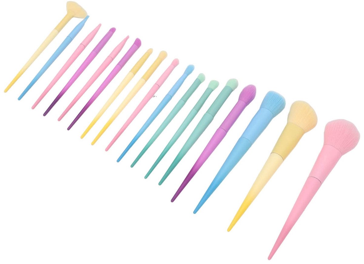 Dailygoods- Make-upborstel Set 17-delig - Bionische Vezelborstels - Cosmetische Borstels - Foundation/Oogschaduw - Snoepkleuren - Voor Schoonheidskunstenaars - Make-upset
