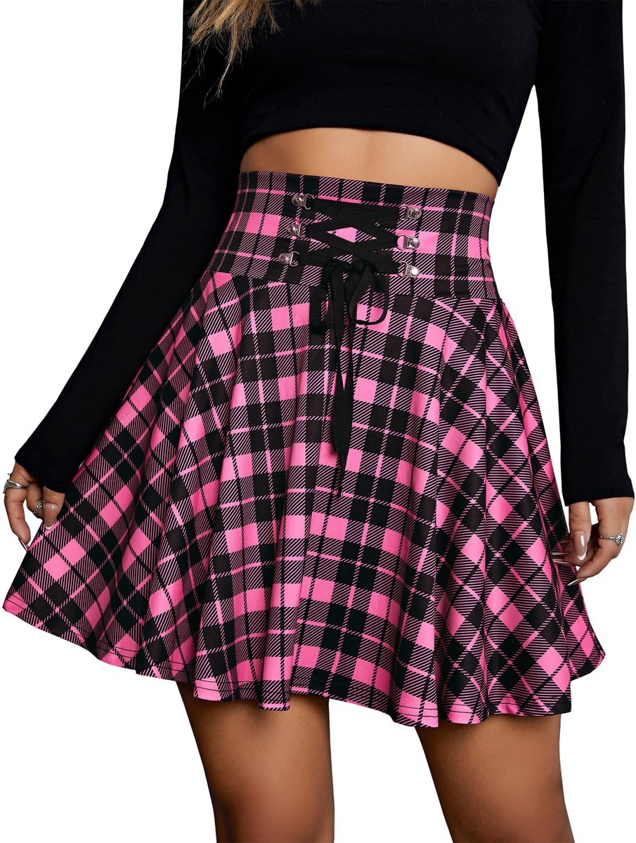 Dailygoods- Damesrok zwart-rood ruitpatroon - Hoge taille - A-lijn - Casual - Met zakken - Polyestermix, comfortabel draagbaar - Rok