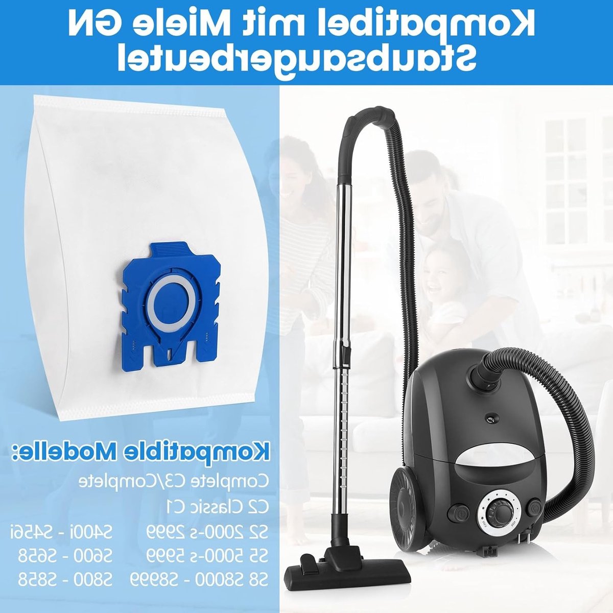 10 Stofzuigerzakken voor HyClean Pure GN met 3 Motorfilters en 3 Uitlaatfilters, Accessoires voor Efficiënte Stofzuigers, Compatibel met C1, C2, C3, S2, S5, S8 Series