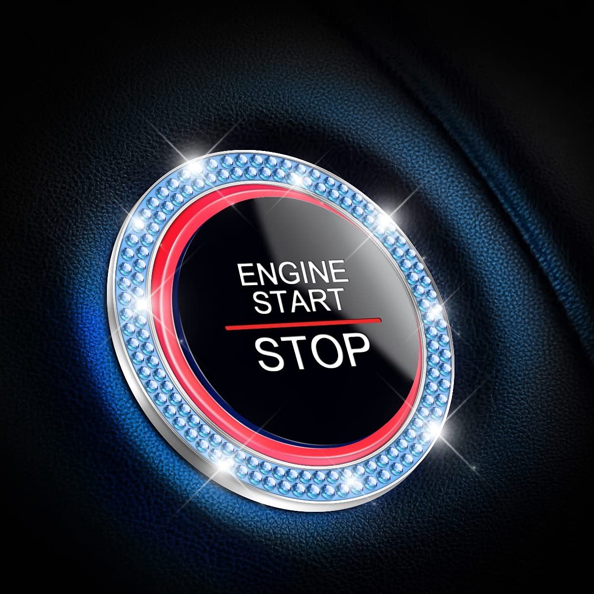 Dailygoods- Start Stop Knoopring - 2 Stuks - Universele Decoratie Ring - Auto Interieur - Hoogwaardig Zink - Waterdicht en Duurzaam - Knopdecoratie