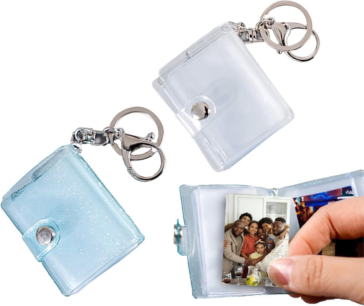 2-Piece Mini Fotoalbum, Draagbaar Fotoalbum met Kreeftsluiting en Sleutelhanger, 32 Compartimenten voor 5 cm Foto's, Perfect voor Persoonlijke Herinneringen en Cadeaus