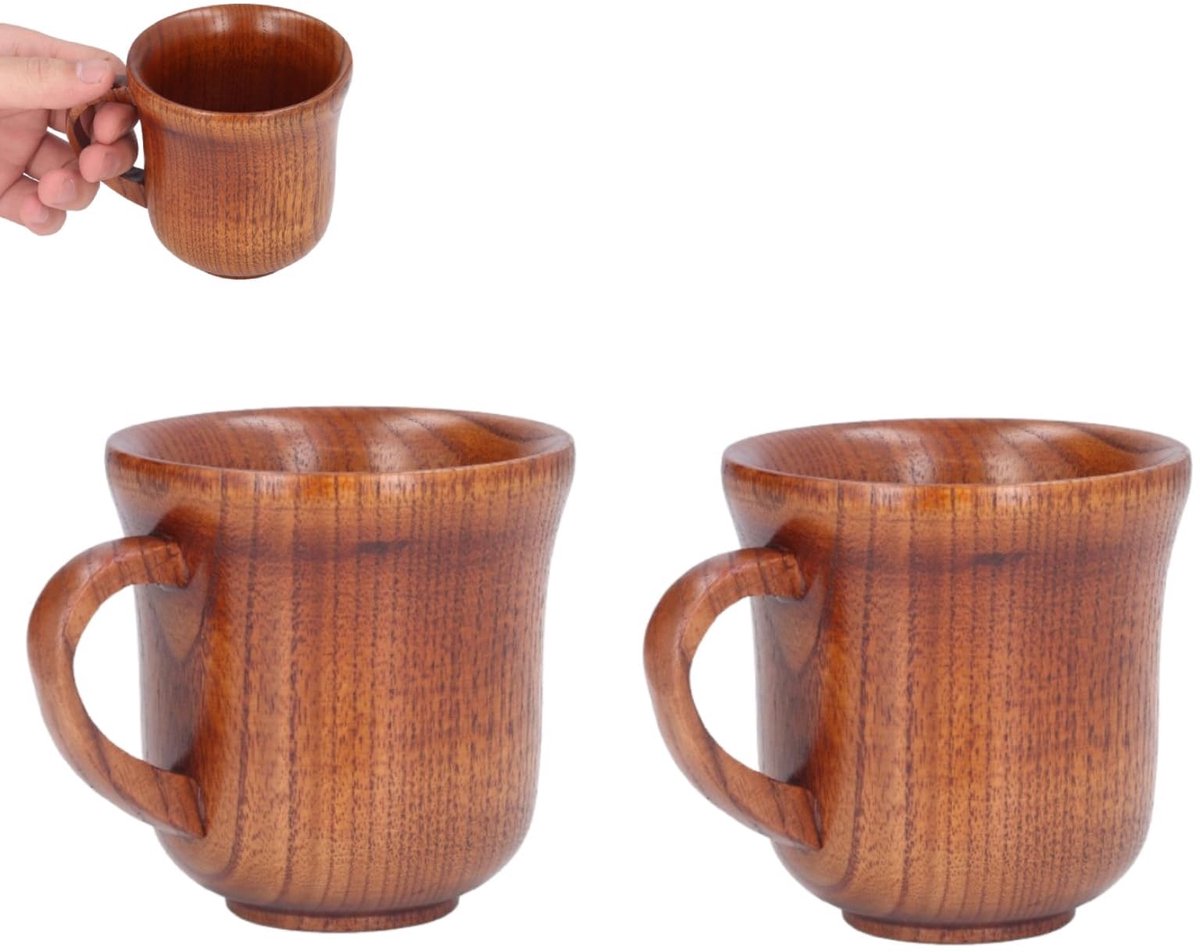 Dailygoods - 2-delige Houten Mok Set - Handgemaakt voor Koffie, Thee en Bier - 300 ml