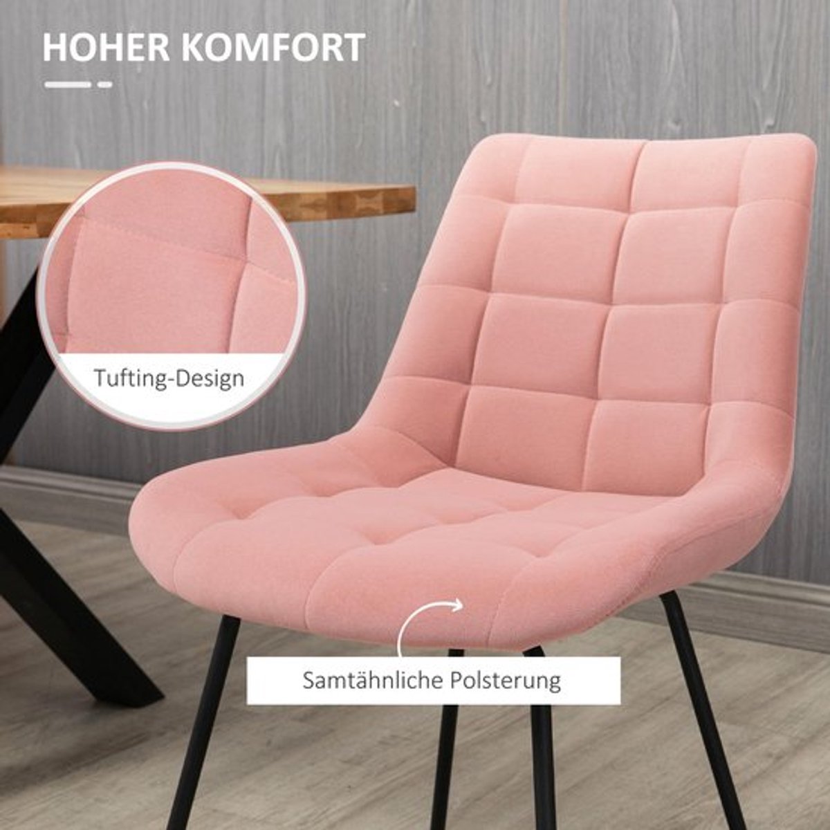 Eetkamerstoel – Keukenstoel – Stoel – Bistrostoel – Vintage Stoel – Set van 2 Roze – Comfo