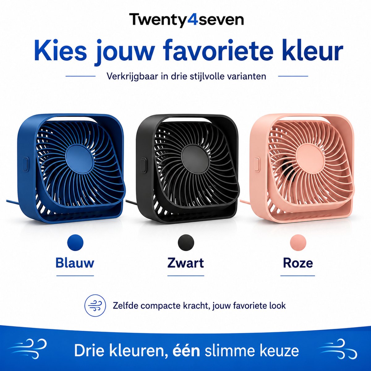 Twenty4seven® Mini Tafelventilator - Ventilator Oplaadbaar - Handventilator Roze - Vloerventilator met 3 Standen — afbeelding 7
