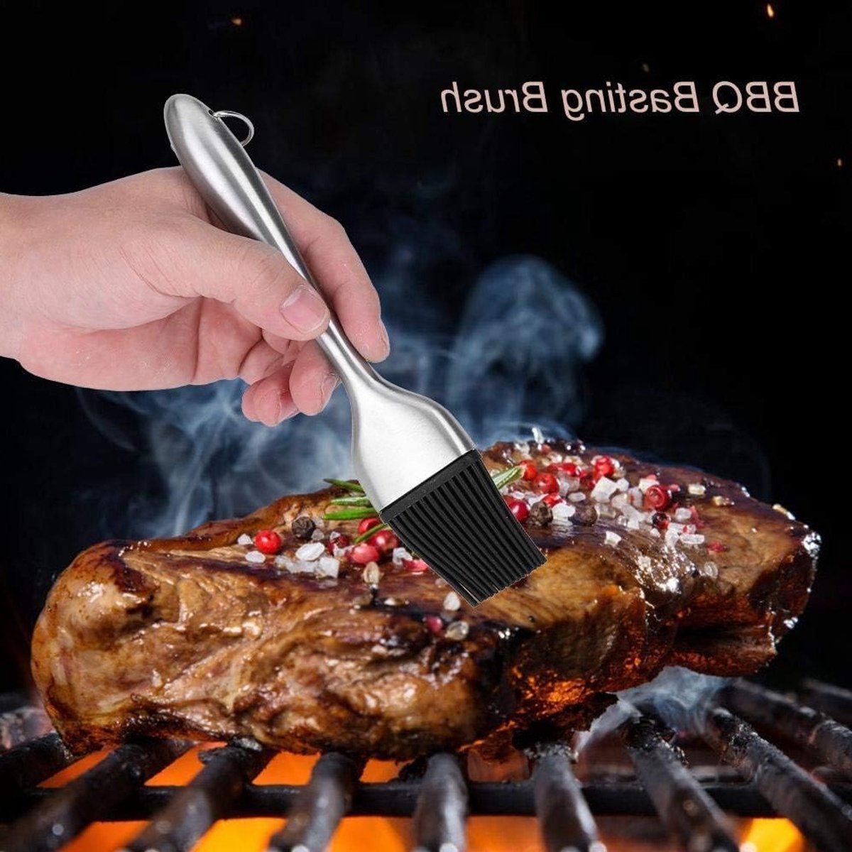 Hittebestendige siliconen bakkwast met roestvrijstalen handvat voor grillen, bakken en koken (20 cm)