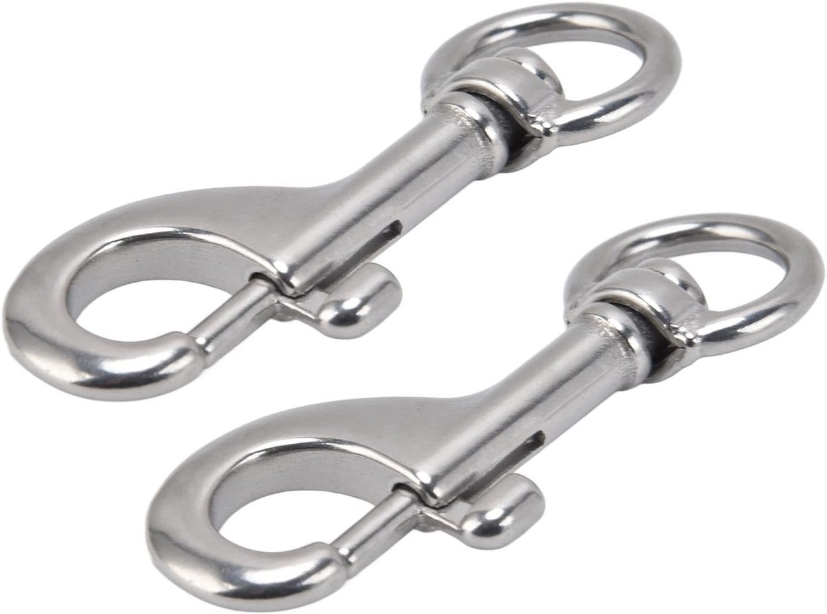 Roestvrijstalen Snap Hooks - 2 Stuks Draaibare Duikclips voor Zware Toepassingen, 87mm, Marine Grade, Ideaal voor Bootaccessoires en Outdoor Activiteiten