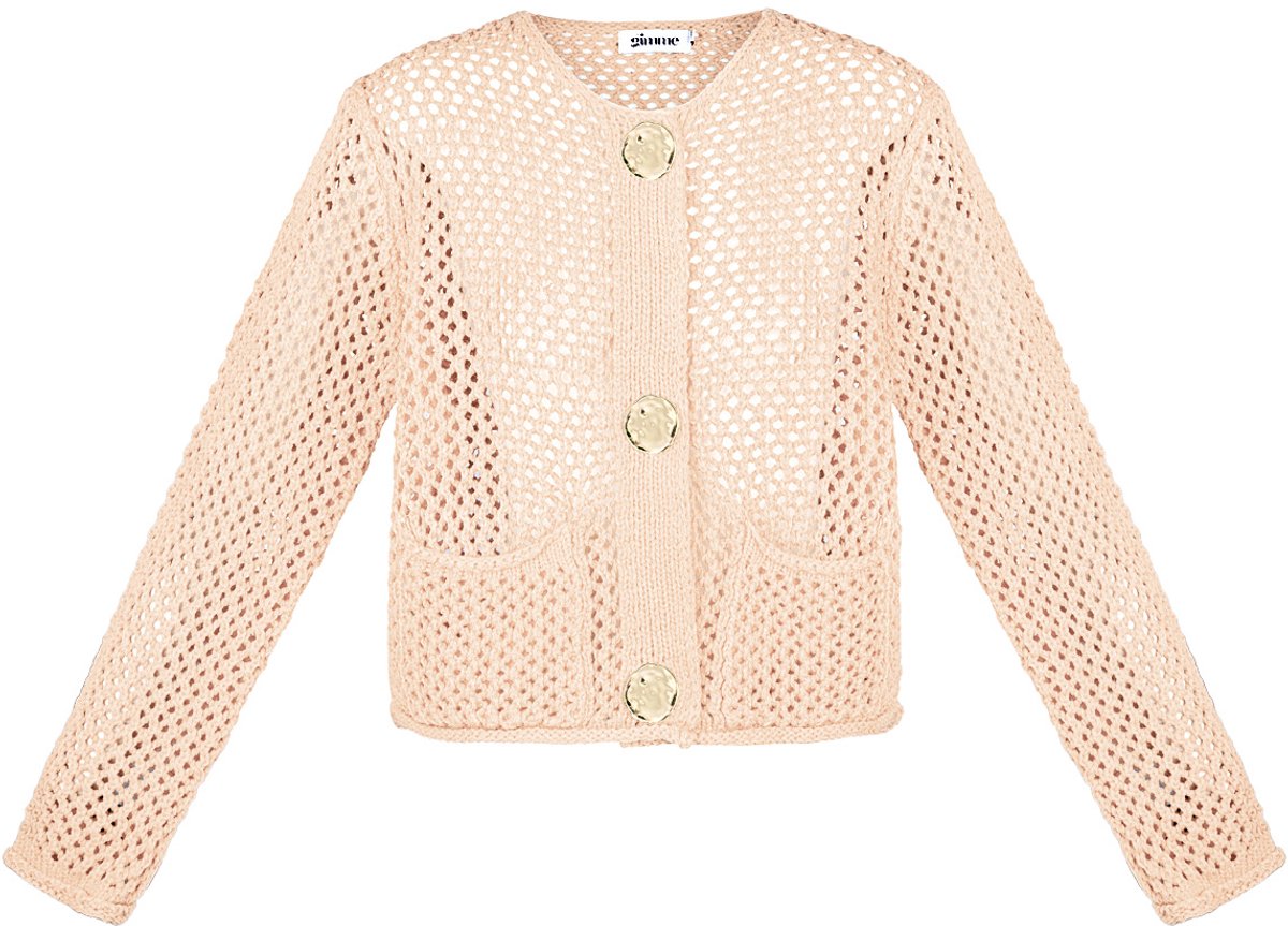 Verfijnde Gebreide Polyester Vrouwen Cardigan met Open Voorkant - Babyroze - Maat S/M