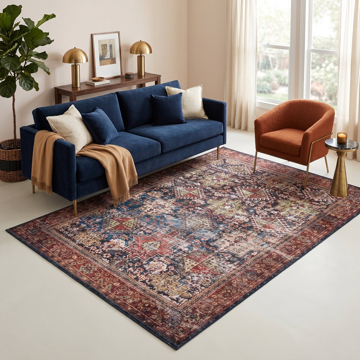 TAPISO Ispahan Vloerkleed Oosters Klassiek Perzisch Vintage Medaillon Antislip Donkerblauw