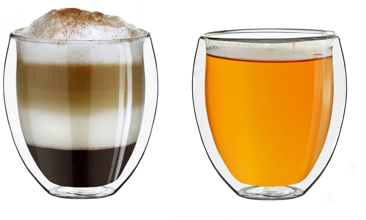 Creano dubbelwandige glazen 250ml "DG-Bauchig", set van 2, groot thermoglas dubbelwandig van borosilicaatglas, koffieglazen, theeglazen, latte glazen, dubbelwandige glazen