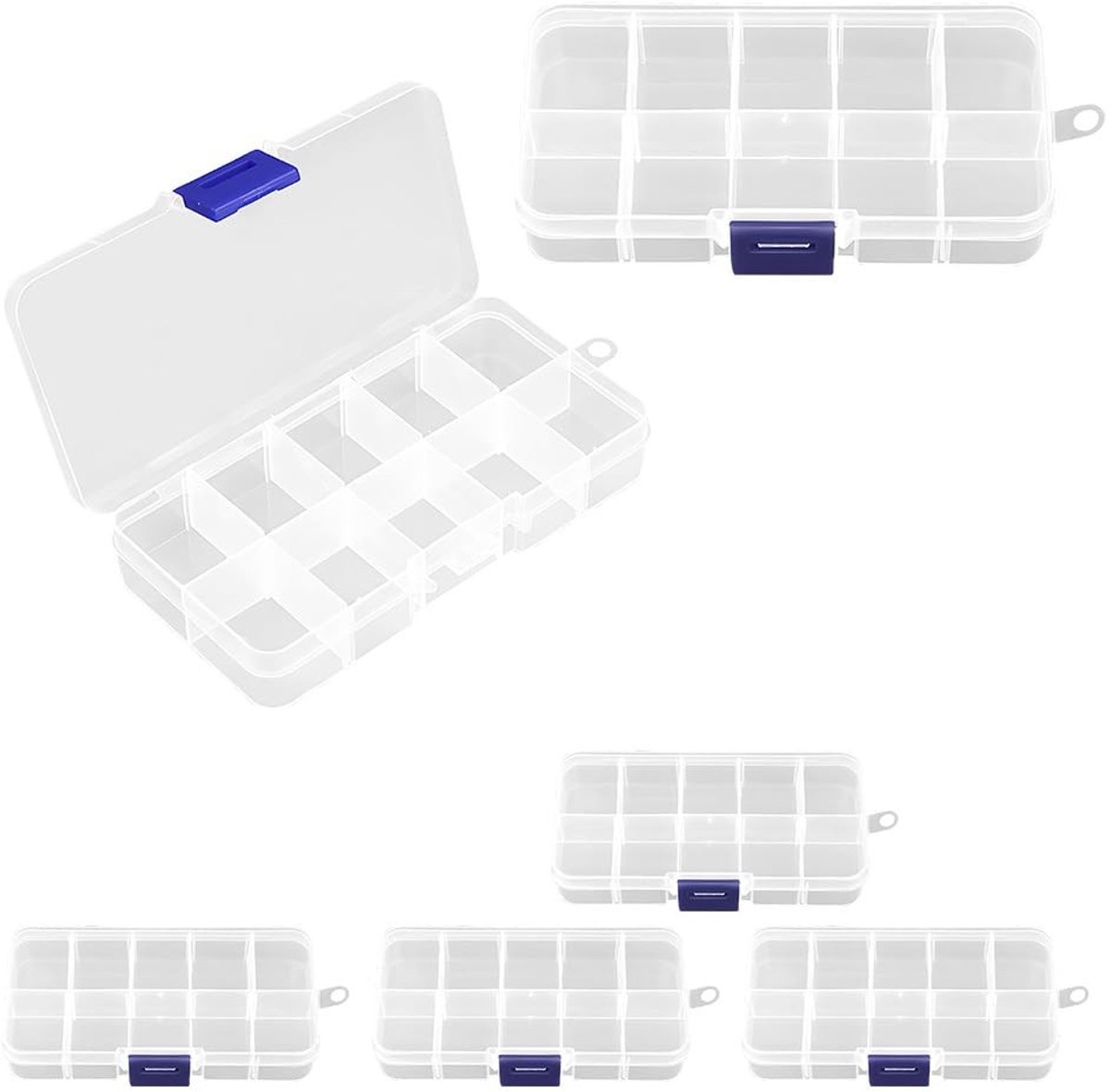 Dailygoods- Opbergdoos 6 Stuks - Transparant Plastic - Organizer met Deksels - Kralen/Knopen - Kleine Onderdelen - Scharnierende Bakjes - Opbergcontainer