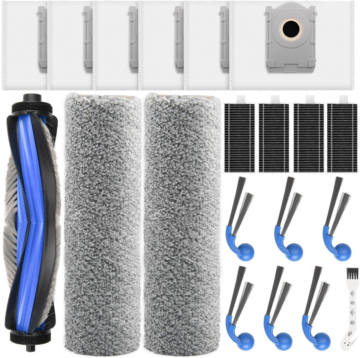 Dailygoods- Accessoireset voor Ecovacs Deebot T80 Omni - 1 Hoofdborstel - 2 Veegwalsen - 6 Stofzakken - 4 Filters - 6 Zijborstels - Hoogwaardige Materialen - Robotstofzuigeraccessoires