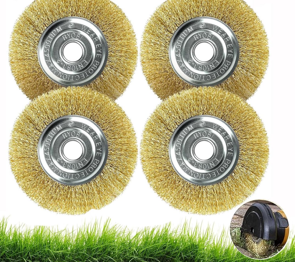 Dailygoods- Voegenborstelset 4 Stuks - Draadborstel voor Gloria Multibrush/Weedbrush - Ø11,5 cm - Bodemreiniging - Robuuste Constructie - Slijtvast