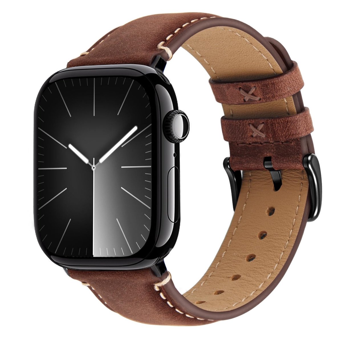 Dailygoods- Lederen Band - Compatibel met Apple Watch 49mm/46mm/45mm/44mm/42mm/41mm/40mm - Echt Lederen Vervangband - Voor Mannen - Verstelbaar voor Polsen 90mm tot 180mm - Horlogeband