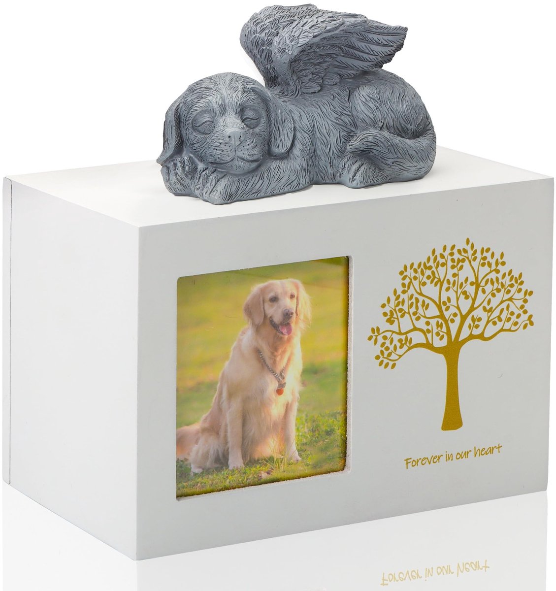 Dailygoods - Dieren Urn voor Honden - Houten Urnenbox met Hondbeeldje en Zakje voor As