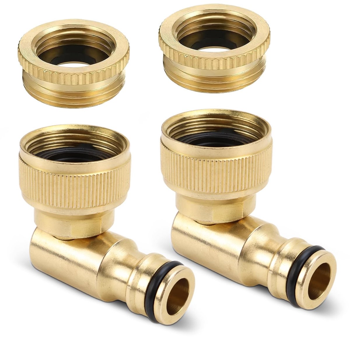 Dailygoods- Kraanaansluiting 90° Hoek - Messing Adapters 1/2"/3/4" - Draaibare Slangaansluiting 360° - Robuuste Constructie - Duurzame Kwaliteit
