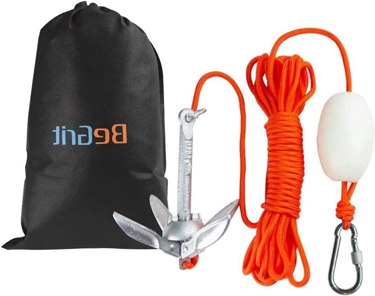 Kleine boot anker - Vouwbaar anker - Watersport stabiliteit - Koolstofstaal constructie - 07 kg 10m touw