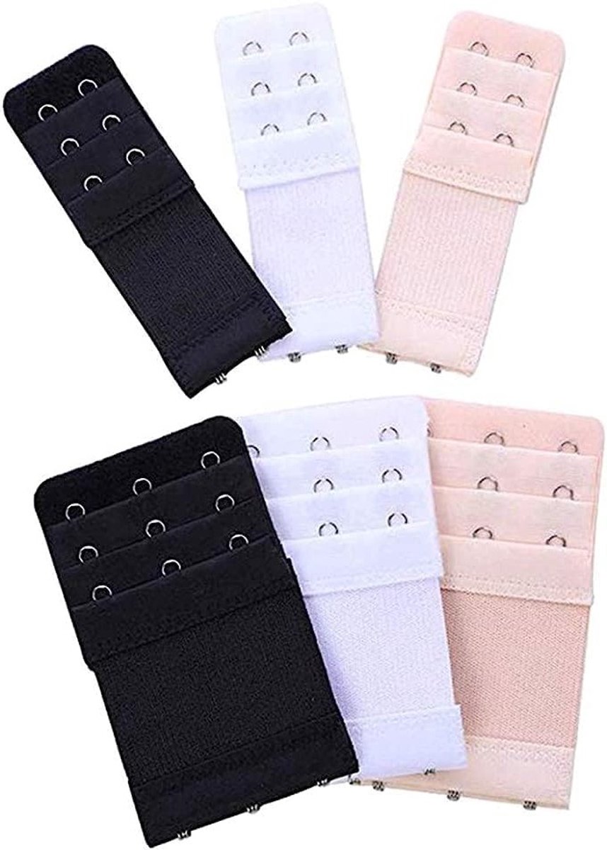 Set van 6 Bh-verlengingen, comfortabele elastische bh-extenders met 3 rijen en 3 haken, multikleurige bh-sluitingen voor vrouwen