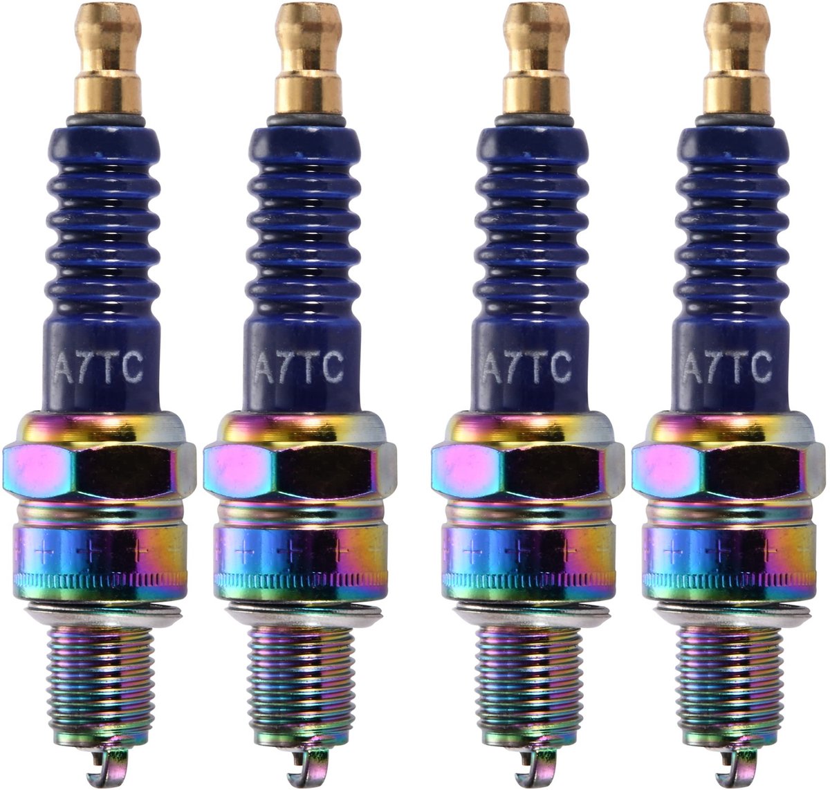 Dailygoods- Bougie Vervanging 4 Stuks - Hoog Smeltpunt Elektrode - Keramiek met Aluminiumoxide - Diameter Draad 10mm - Lengte 70mm - Geschikt voor ATV/Scooter - Sparkplug