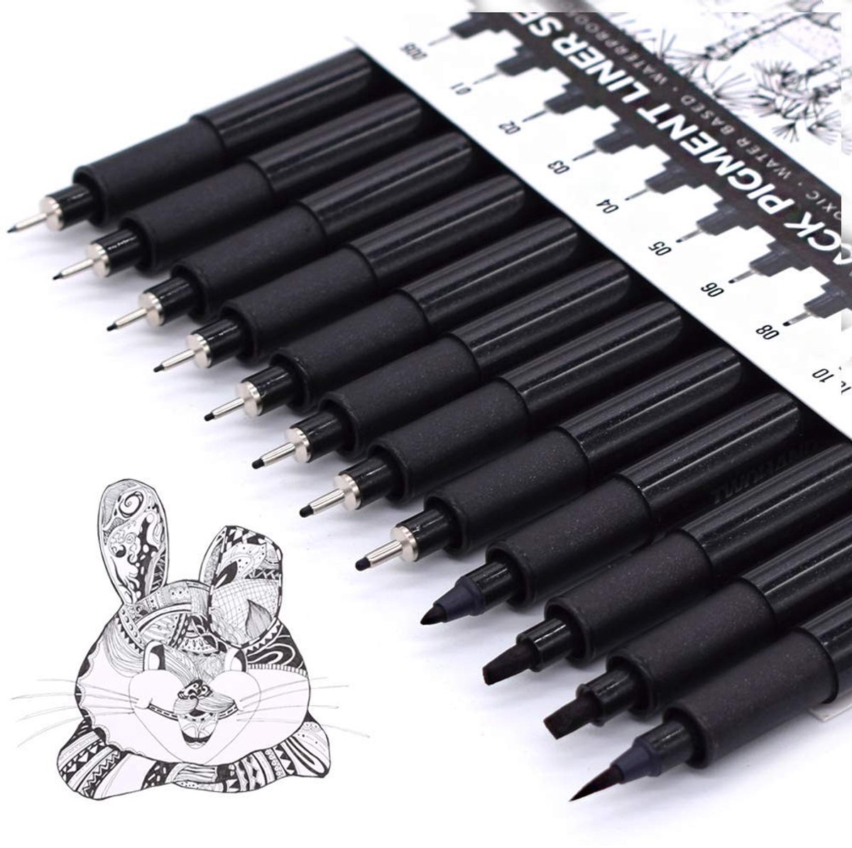 Dailygoods- Finelinerset 12 Stuks - Waterdichte Tekenpennen - Archiefkwaliteit Inkt - Voor Illustratie/Schetsen - Diverse Puntmaten - Chemisch Bestendig