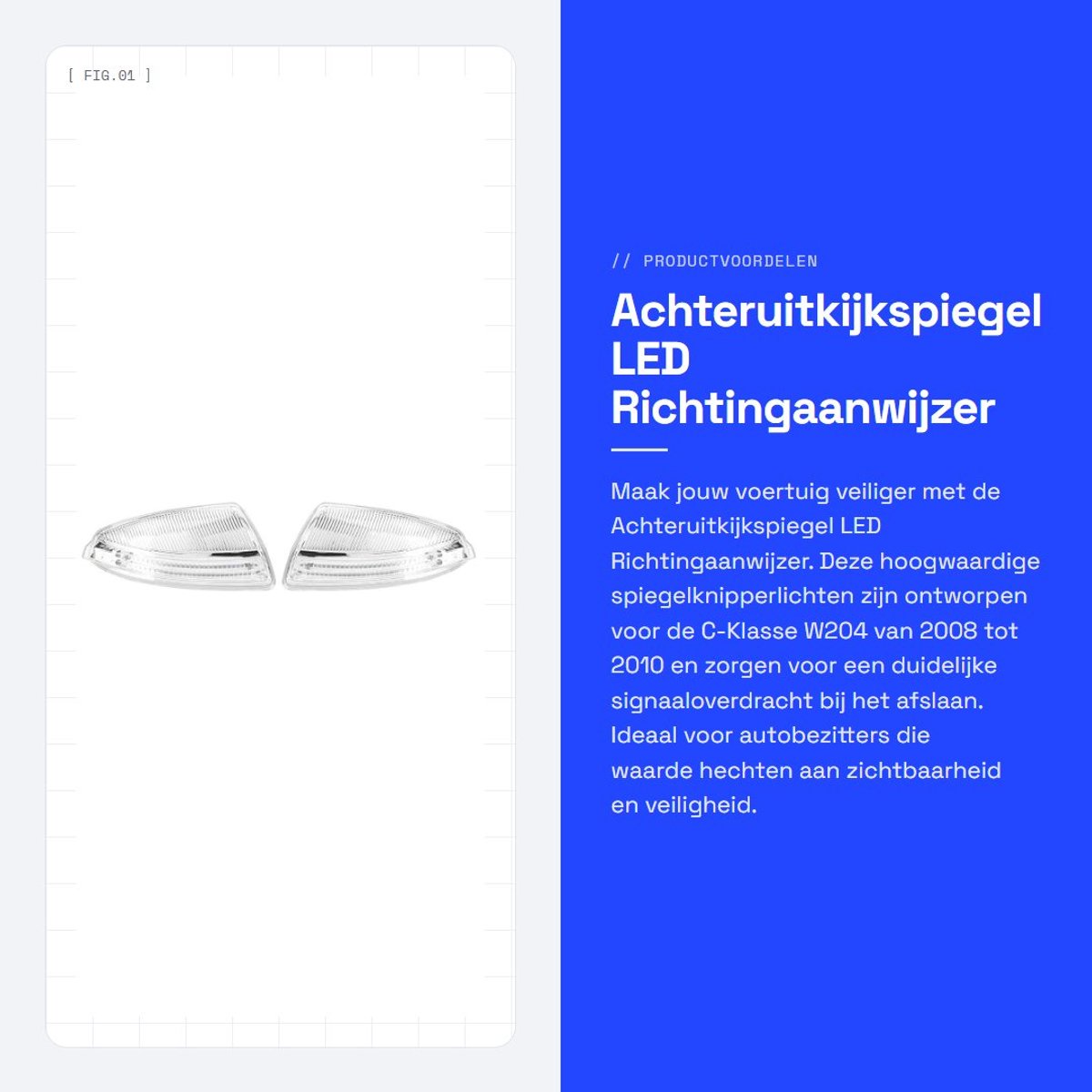 Dailygoods- Achteruitkijkspiegel Hoogwaardige Kwaliteit - LED Richtingaanwijzer - Spiegelknipperlicht - Geschikt voor C-Klasse W204 2008-2010 - ABS Materiaal - 1 Paar