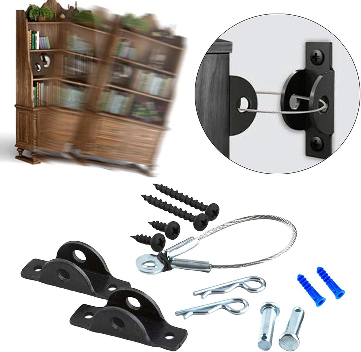 Meubelankers Set - Veiligheidskit - Kinderen Beveiligen - Schokbestendig Metaal - 6 Stuks - Zilver