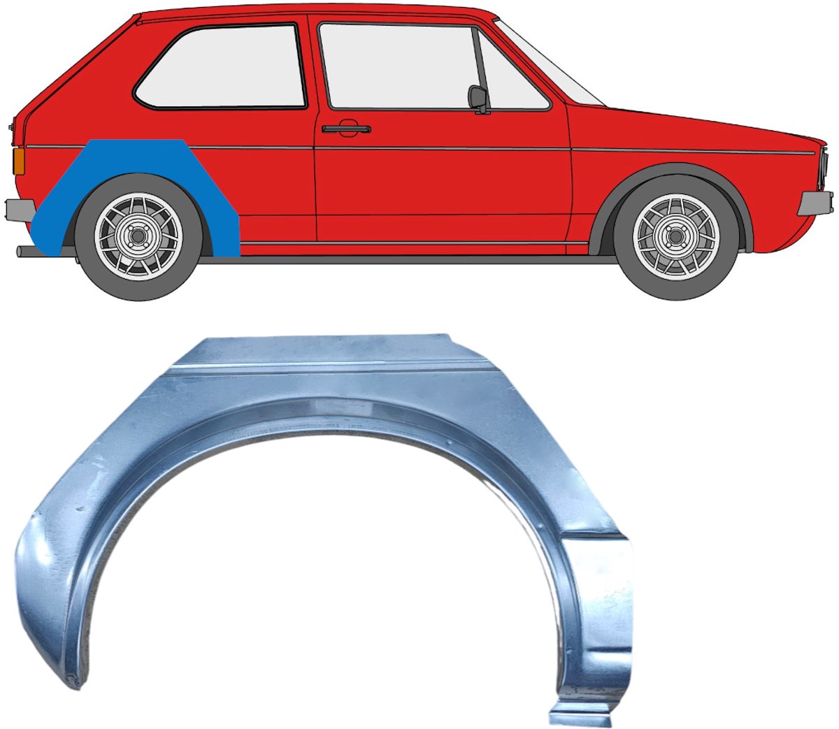 Reparatiepaneel achterspatbord voor Volkswagen Golf 1 1974-1985 / Rechts