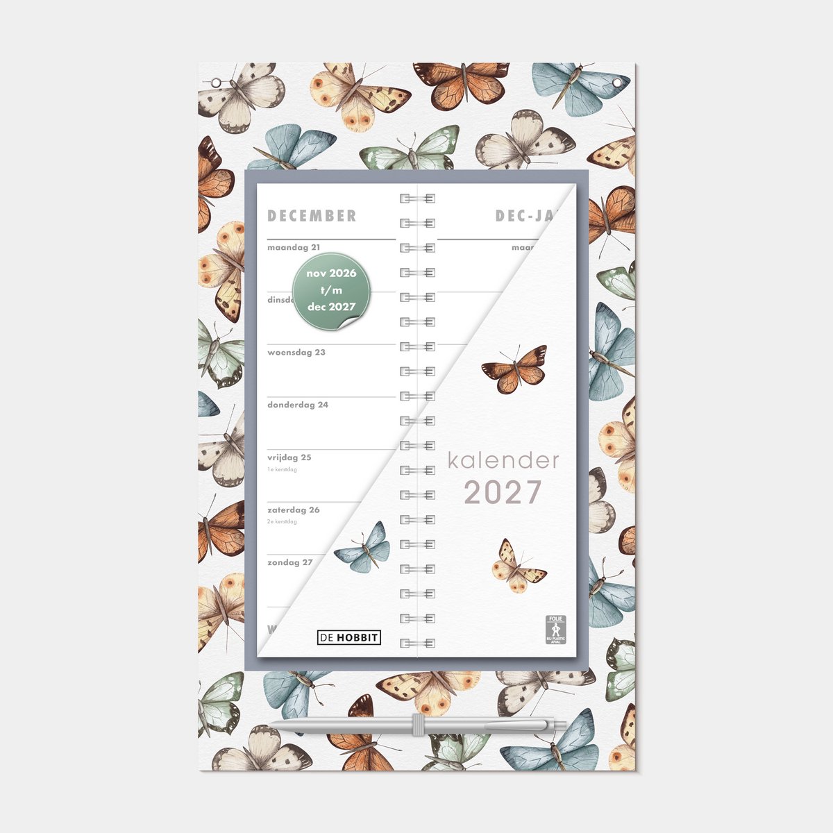 Hobbit - Omslagkalender 2027 - 2 weken kalender - met pen en ophangkoord - 34 x 21cm - Vlinders